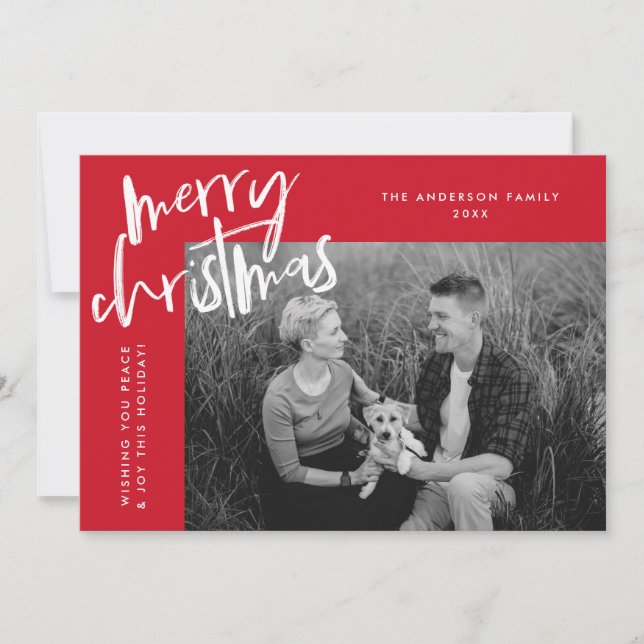 Red Simply Merry Photo Holiday Card (Front)