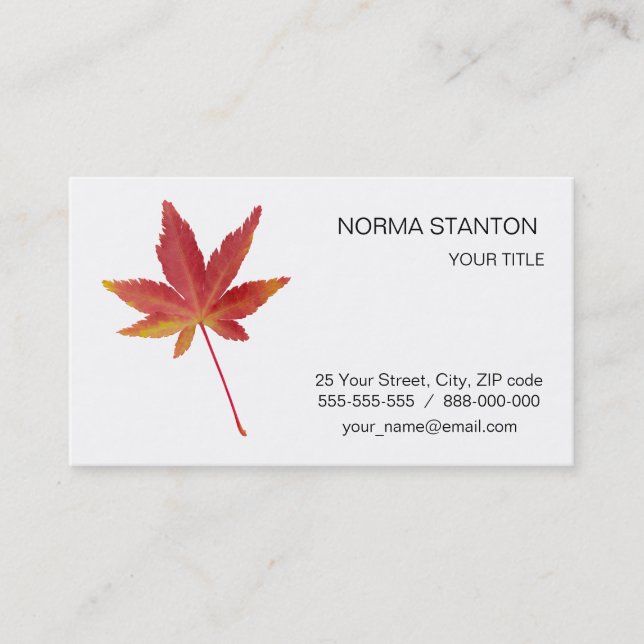 Red single autumn leaf business card (Front)
