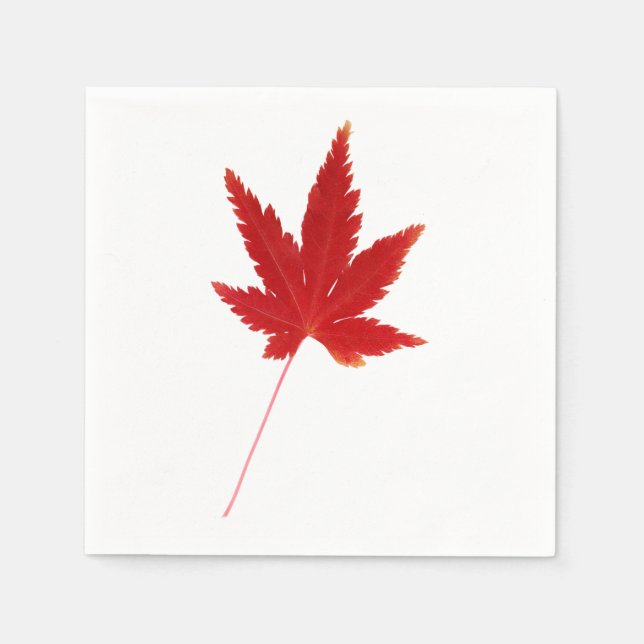 Red single autumn leaf napkin (Front)
