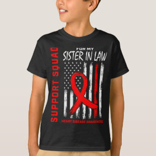 Red Sister In Law Heart Disease Awareness Flag Bac T-Shirt