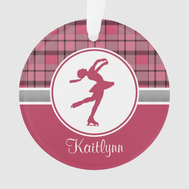 Red Skating Sweetheart Plaid Ornament (Front)