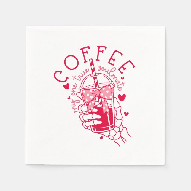 Red Skeleton Hand Coffee Soulmate Hearts Napkin (Front)