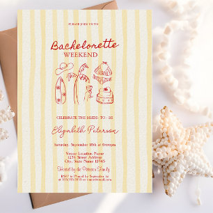 Red Sketch Bachelorette Weekend Yellow Stripes Invitation