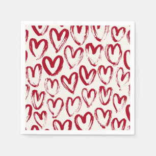 Red Sketch Heart Patterns Hand-Drawn Doodle-Style Napkin
