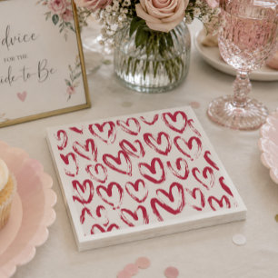 Red Sketch Heart Patterns Hand-Drawn Doodle-Style Napkin