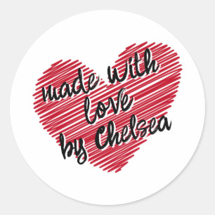Red Sketchy Heart "Made with Love" Sticker