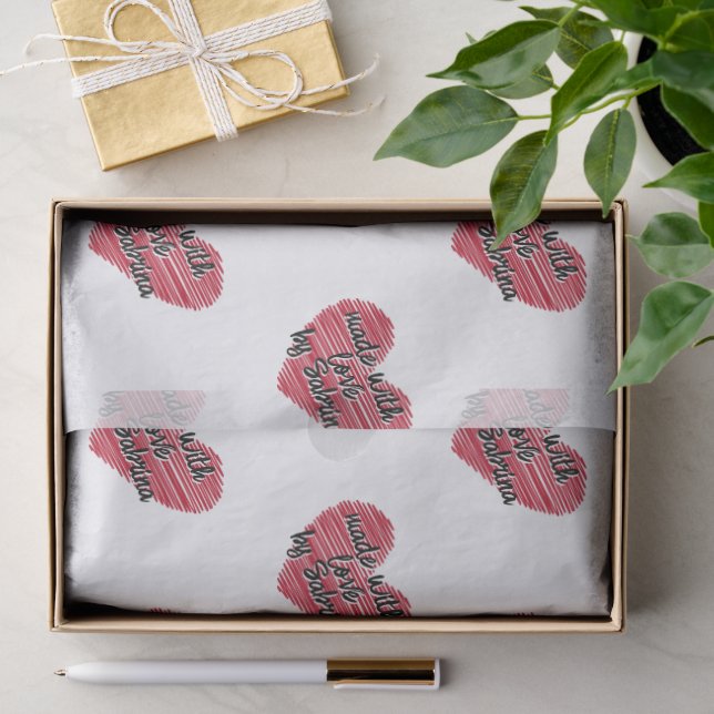 Red Sketchy Heart Made With Love Tissue Paper (Gift)