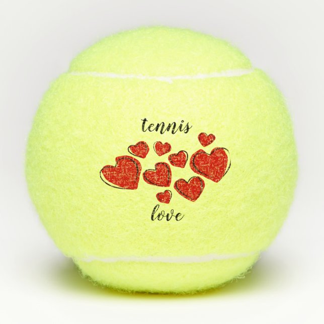 Red Sketchy Hearts Tennis Ball (Front)