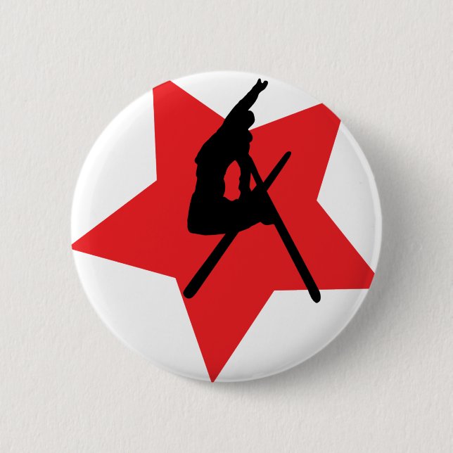 red ski jump icon 6 cm round badge (Front)
