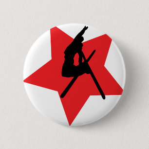 red ski jump icon 6 cm round badge