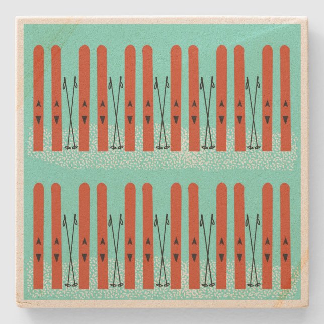 Red skis on blue coaster (Front)