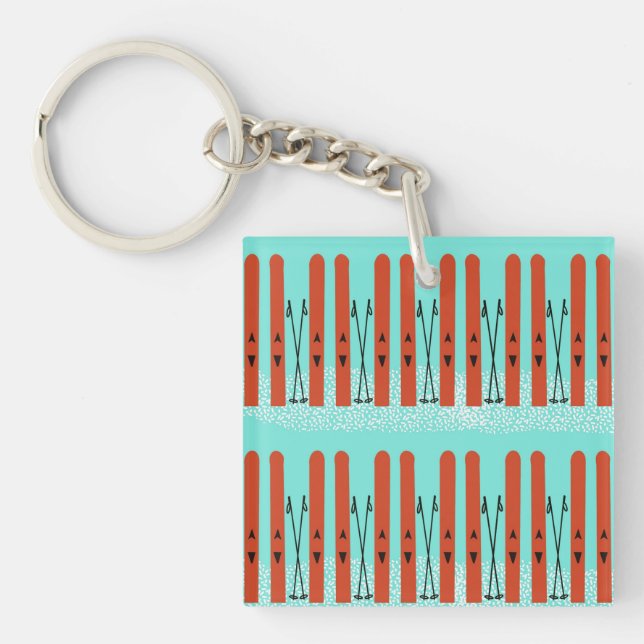 Red skis on blue keychain (Front)