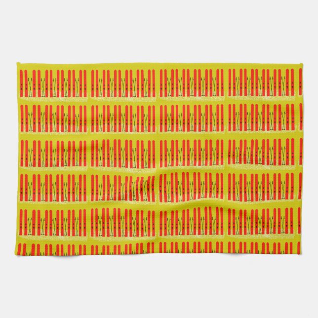 Red skis on yellow kitchen towel  (Horizontal)