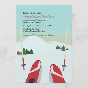 Red Skis Wedding Invitation