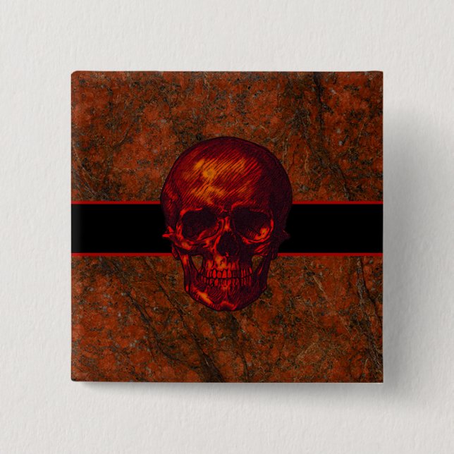 Red Skull 15 Cm Square Badge (Front)