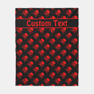 Red Skull and Crossbones Blanket with Custom Text