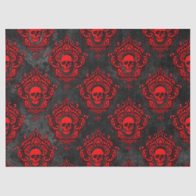Red Skull and Gothic Black Decoupage Tissue Paper (Front)