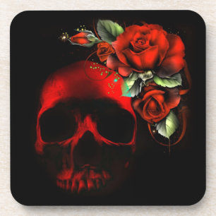 Red skull and roses coaster