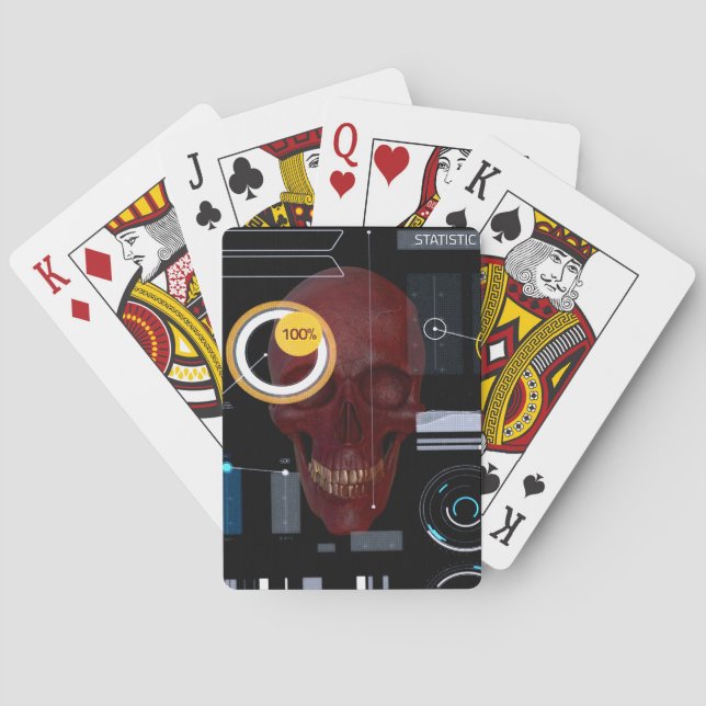 Red skull behind see-through screen hacker playing cards (Back)