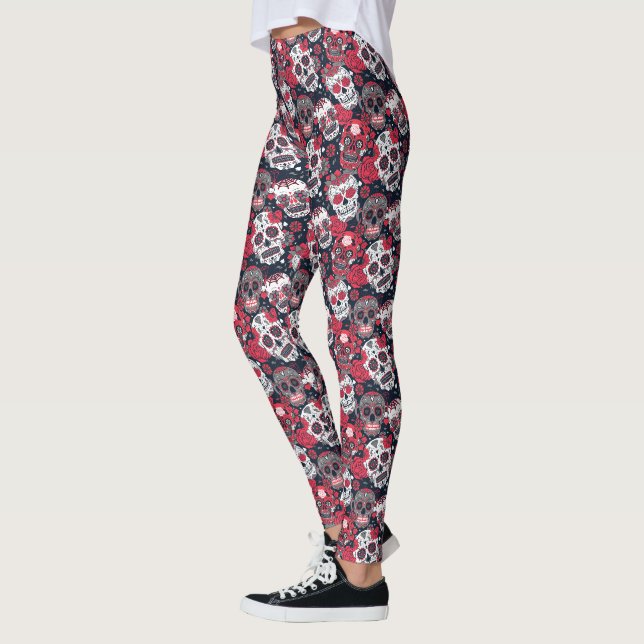 Red skull floral pattern leggings (Left)