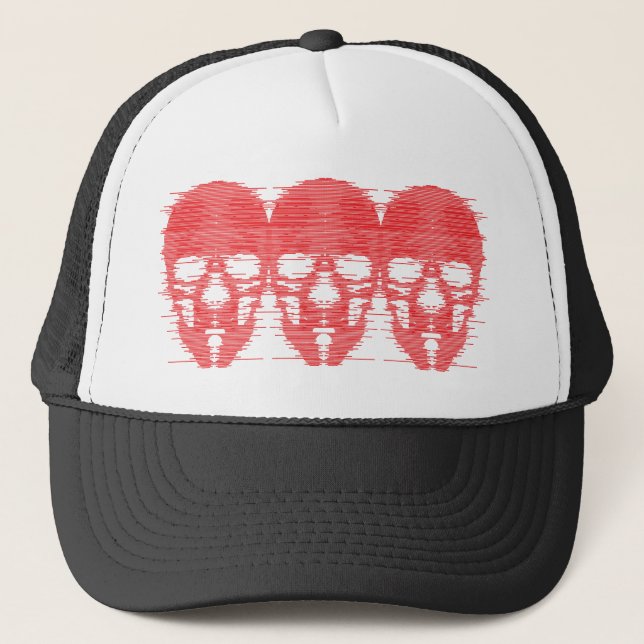Red Skull Glitch Art Trucker Hat (Front)