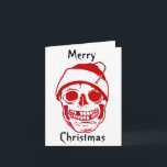 Red Skull In Santa Hat Holiday Card<br><div class="desc">A red skull with a Santa hat. A cross is on the end of the hat. Drawn in red ink. Card reads: Merry Christmas.</div>