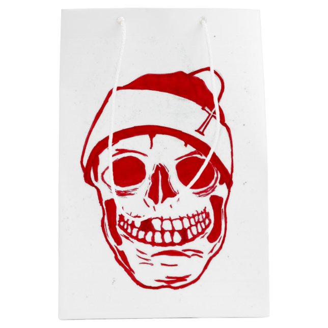 Red Skull In Santa Hat Medium Gift Bag (Front)