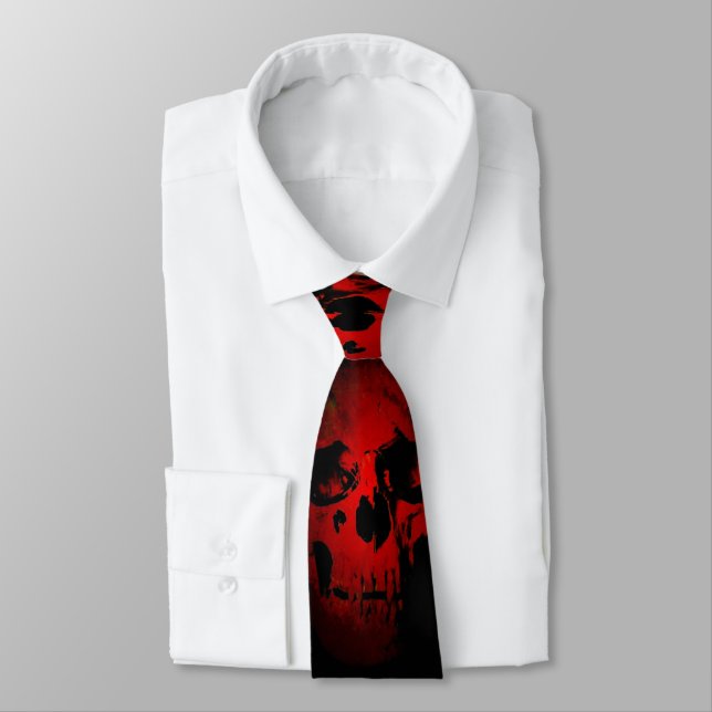 Red Skull Skeleton Fntasy Art Heavy Metal Tie (Tied)