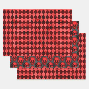 Red Skulls and Sunflower Series Design 10 Wrapping Paper Sheet