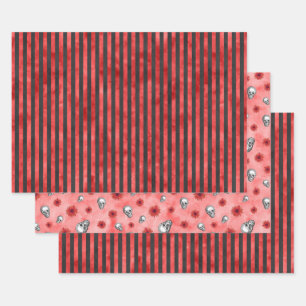 Red Skulls and Sunflower Series Design 11 Wrapping Paper Sheet