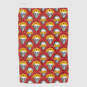 Red Skulls and Sunflower Series Design 12 Golf Towel
