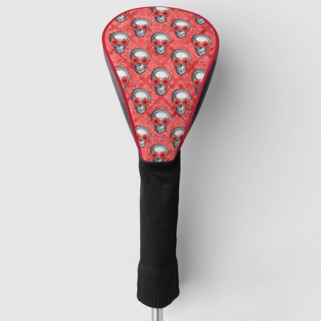 Red Skulls and Sunflower Series Design 13  Golf Head Cover (Front)