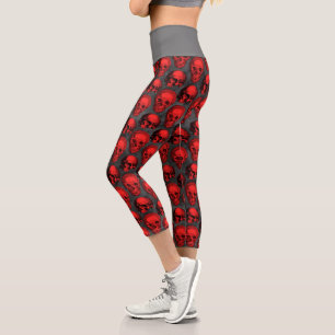 Red Skulls and Sunflower Series Design 1  Capri Leggings