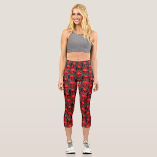 Red Skulls and Sunflower Series Design 1 Capri Leggings
