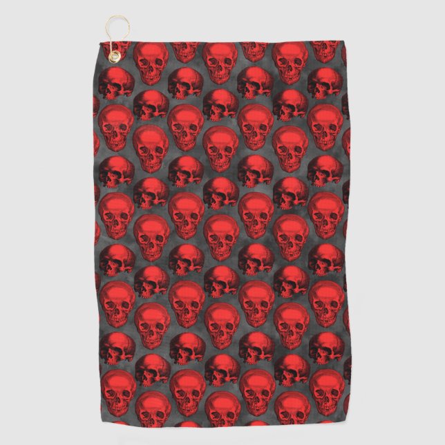 Red Skulls and Sunflower Series Design 1  Golf Towel (Front)