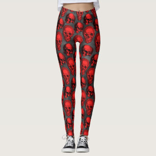 Red Skulls and Sunflower Series Design 1 Leggings