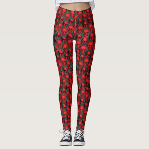 Red Skulls and Sunflower Series Design 1 Leggings