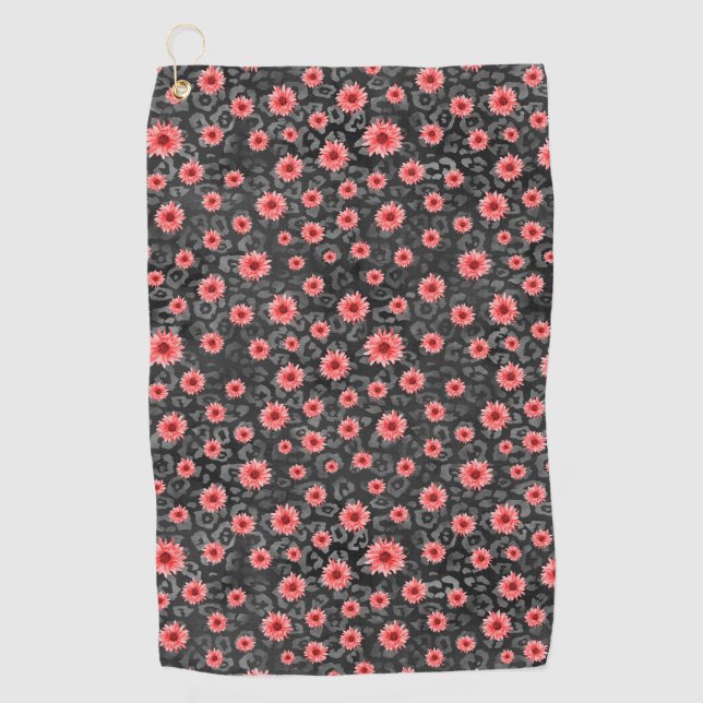 Red Skulls and Sunflower Series Design 2 Golf Towel (Front)