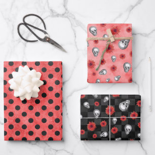 Red Skulls and Sunflower Series Design 4   Wrapping Paper Sheet