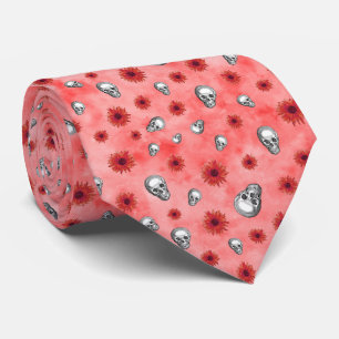 Red Skulls and Sunflower Series Design 6 Tie