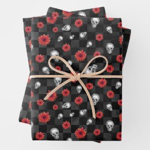 Red Skulls and Sunflower Series Design 7 Wrapping Paper Sheet