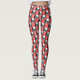 Red Skulls and Sunflower Series Design 8 Leggings