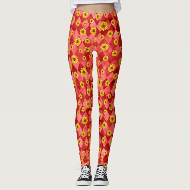 Red Skulls and Sunflower Series Design 9  Leggings (Front)