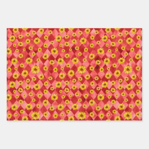 Red Skulls and Sunflower Series Design 9 Wrapping Paper Sheet