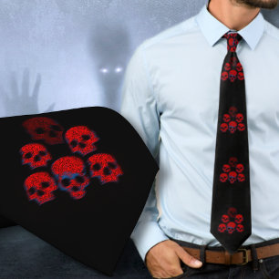 Red Skulls Black Halloween Goth Tie