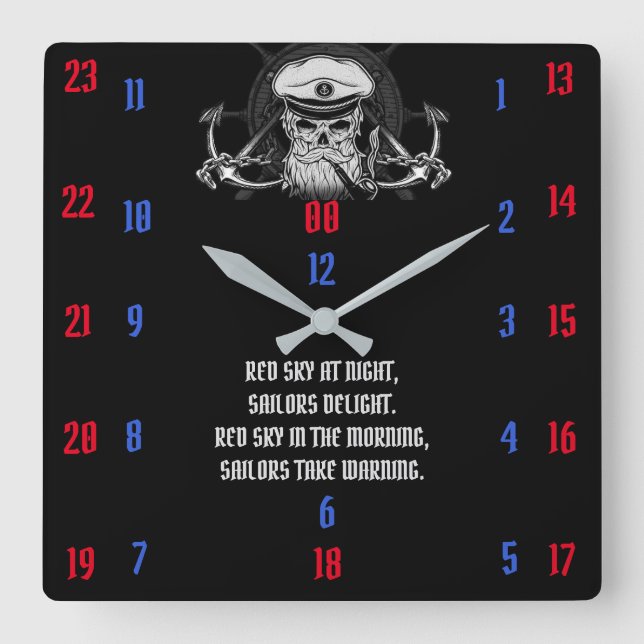 RED SKY AT NIGHT, DELIGHT SAILORS. RED SKY SQUARE WALL CLOCK (Front)