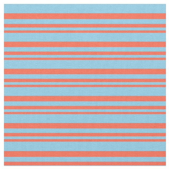 Red & Sky Blue Coloured Lined/Striped Pattern Fabric (Close Up)