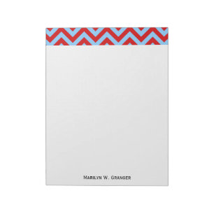 Red, Sky Blue Large Chevron ZigZag Pattern Notepad