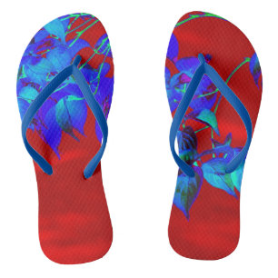 Red Sky Blue Leaves Flip Flops