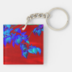 Red Sky Blue Leaves Key Chain